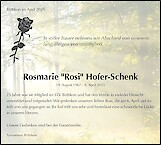 Obituary Rosmarie "Rosi" Hofer-Schenk