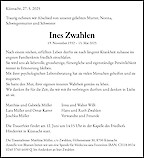 Necrologio Ines Zwahlen, Küsnacht