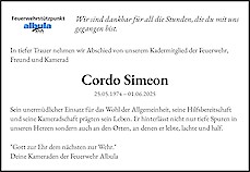Necrologio Cordo Simeon, Alvaneu Bad