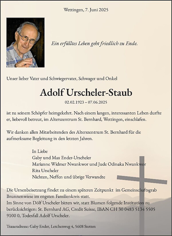 Obituary Adolf Urscheler-Staub