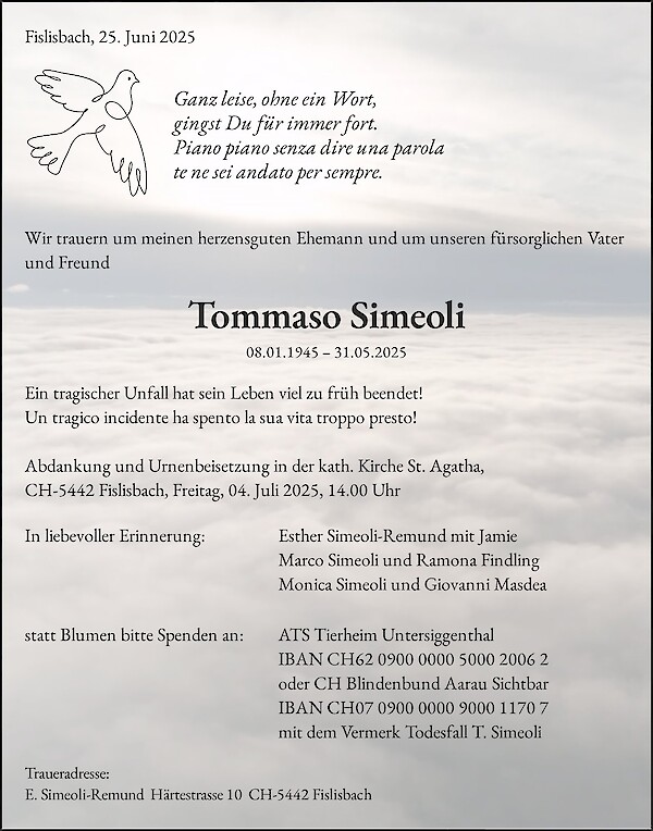 Obituary Tommaso Simeoli