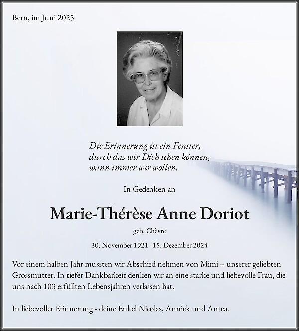 Obituary Marie-Thérèse Anne Doriot