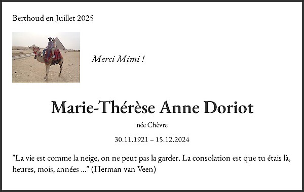 Obituary Marie-Thérèse Anne Doriot