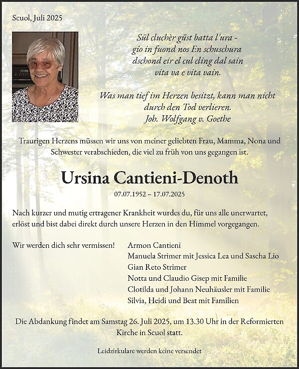 Obituary of Ursina Cantieni-Denoth