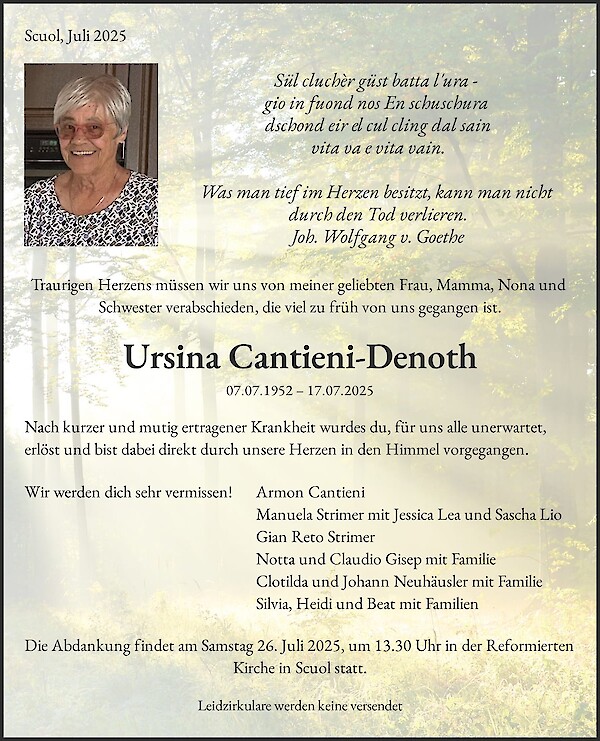 Obituary Ursina Cantieni-Denoth