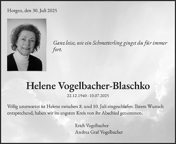 Todesanzeige von Helene Vogelbacher-Blaschko, Horgen