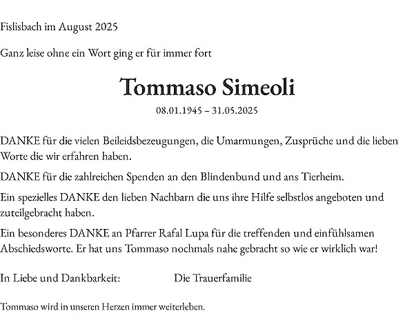 Obituary Tommaso Simeoli