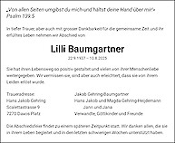 Necrologio Lilli Baumgartner