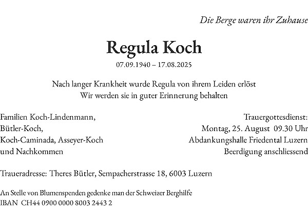 Necrologio Regula Koch