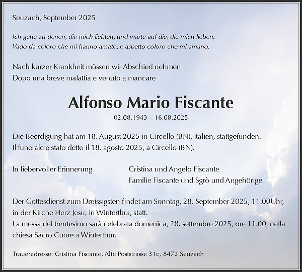 Obituary Alfonso Mario Fiscante