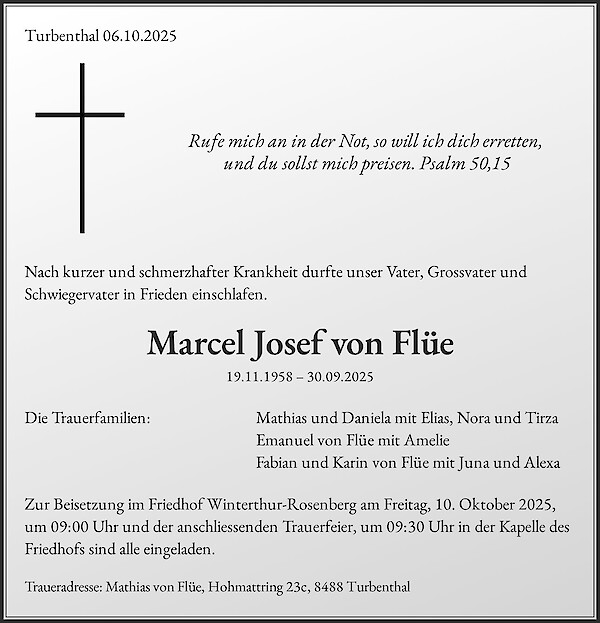 Obituary Marcel Josef von Flüe