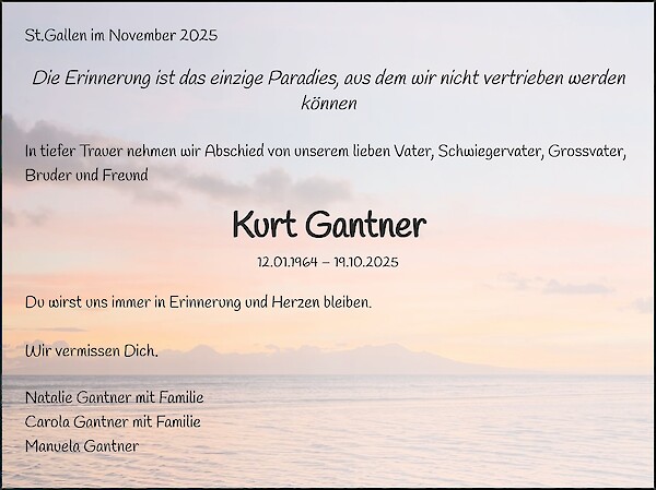 Obituary of Kurt Gantner, Walenstadt