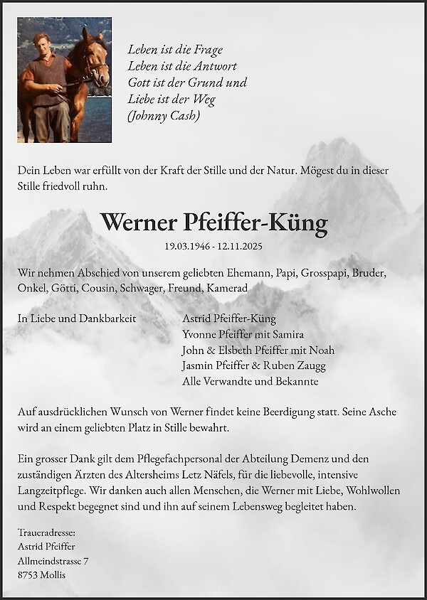 Todesanzeige von Werner Pfeiffer-K&uuml;ng, N&auml;fels