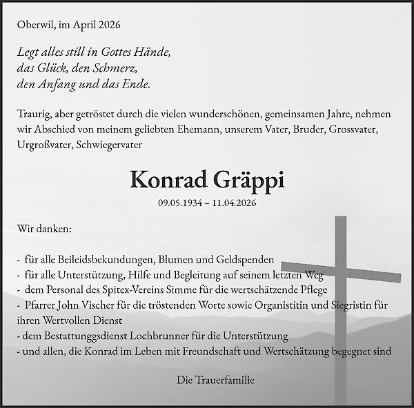 Riconoscimento da Konrad Gr&auml;ppi, Oberwil im Simmental