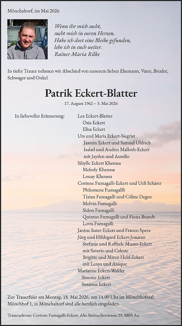Obituary of Patrik Eckert-Blatter, M&ouml;nchaltorf