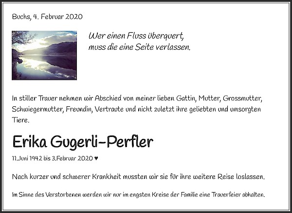 Necrologio Erika Gugerli-Perfler, Buchs