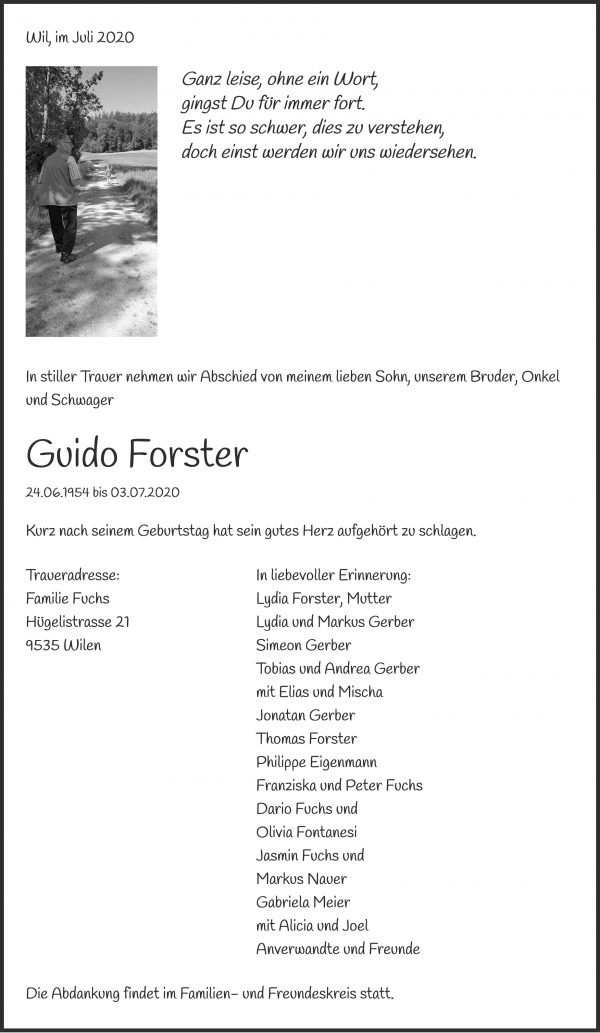 Necrologio Guido Forster, Wil