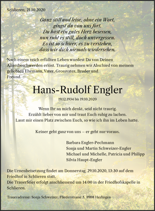 Necrologio Hans-Rudolf Engler, Schlieren