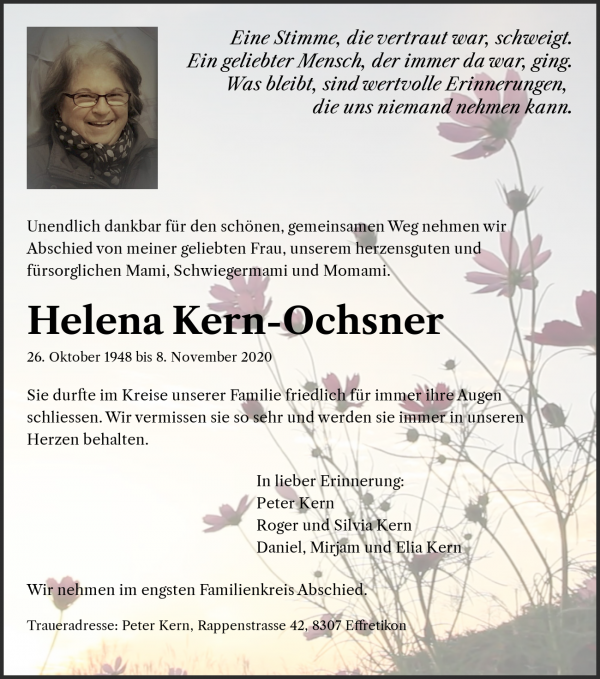 Avis de décès de Helena Kern-Ochsner, Effretikon