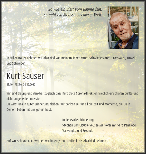 Necrologio Kurt Sauser, Kölliken