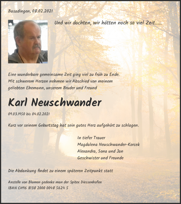 Necrologio Karl Neuschwander, Basadingen