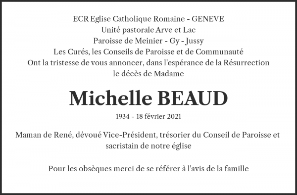 Necrologio Michelle BEAUD, Morges