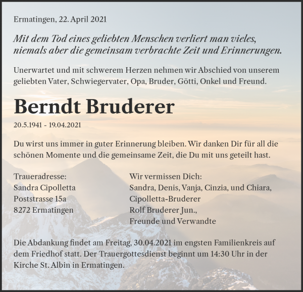 Necrologio Berndt Bruderer, Ermatingen