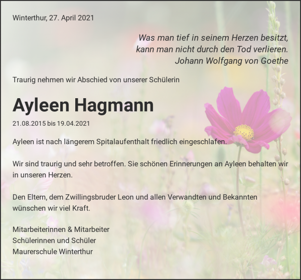 Necrologio Ayleen Hagmann, Winterthur