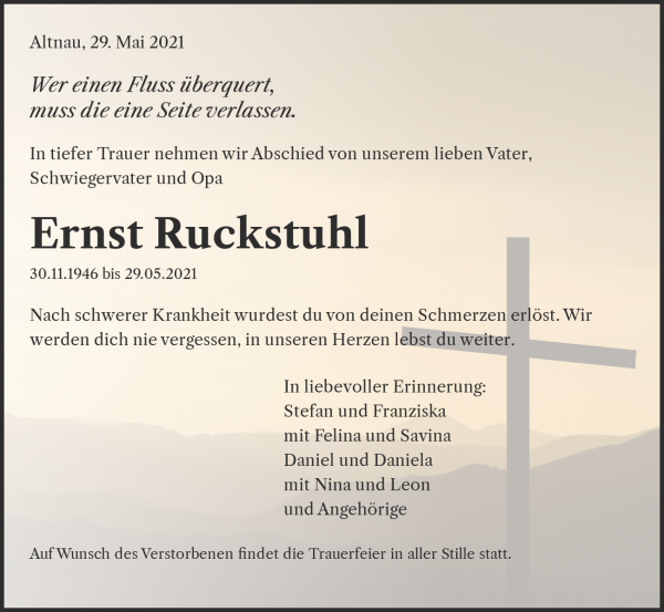 Necrologio Ernst Ruckstuhl, Altnau