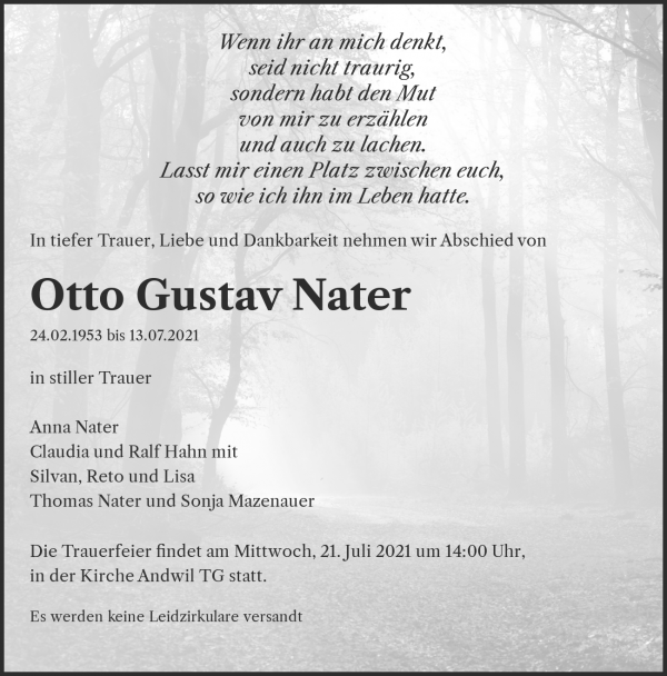 Necrologio Otto Gustav Nater, Andwil TG