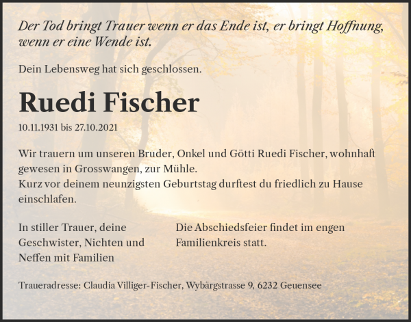 Necrologio Ruedi Fischer, Grosswangen