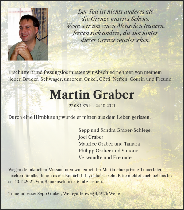 Necrologio Martin Graber, Trübbach