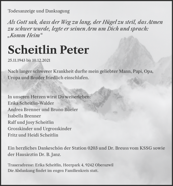 Necrologio Scheitlin Peter, Oberuzwil