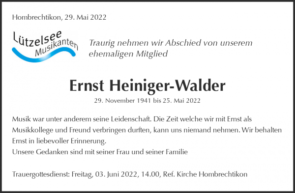 Necrologio Ernst Heiniger-Walder, Hombrechtikon