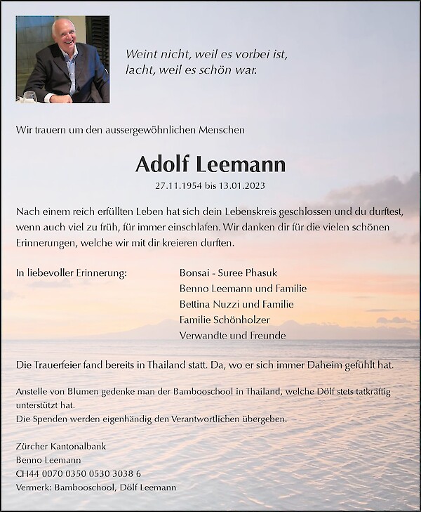 Obituary Adolf Leemann, Küsnacht