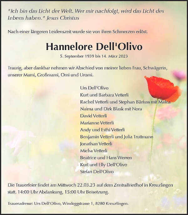 Obituary Hannelore Dell'Olivo