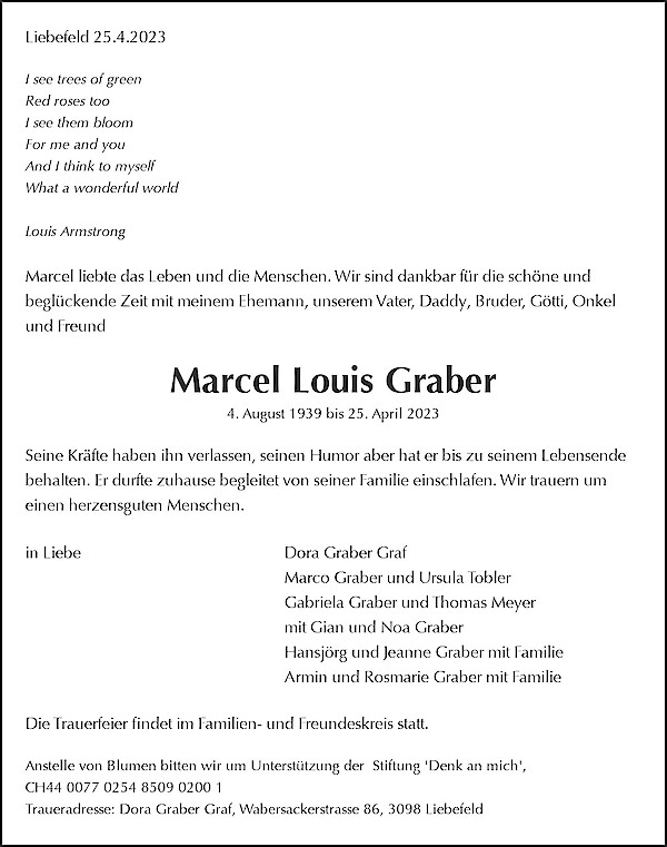 Obituary Marcel Louis Graber