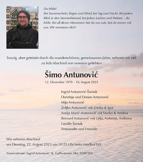 Necrologio Šimo Antunović