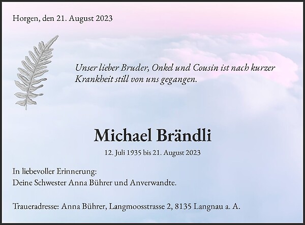 Todesanzeige von Michael Brändli