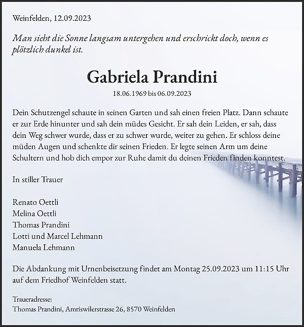 Avis de décès de Gabriela Prandini, Weinfelden
