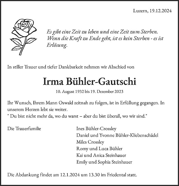 Necrologio Irma Bühler-Gautschi