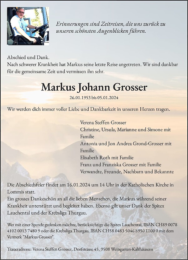 Todesanzeige von Markus Johann Grosser