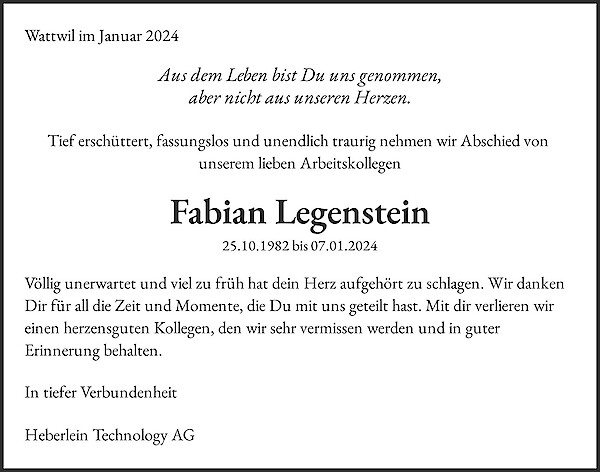 Todesanzeige von Fabian Legenstein