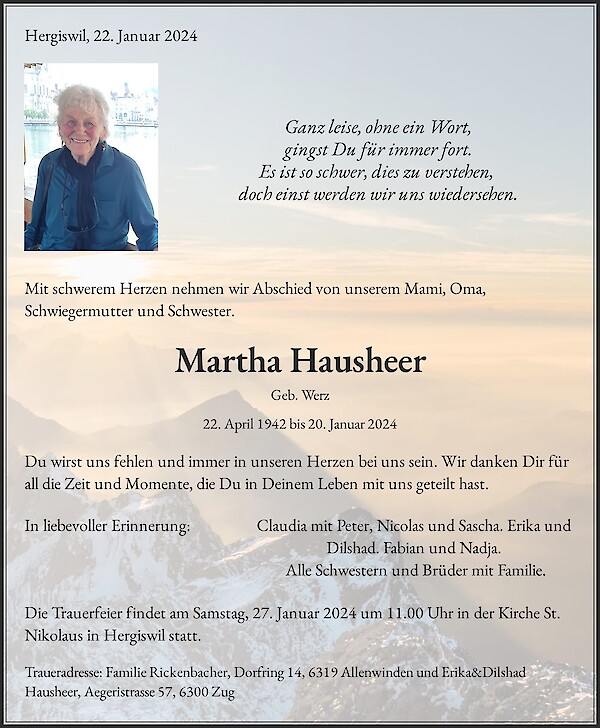 Todesanzeige von Martha Hausheer