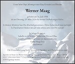 Avis de décès Werner Maag, Regensdorf