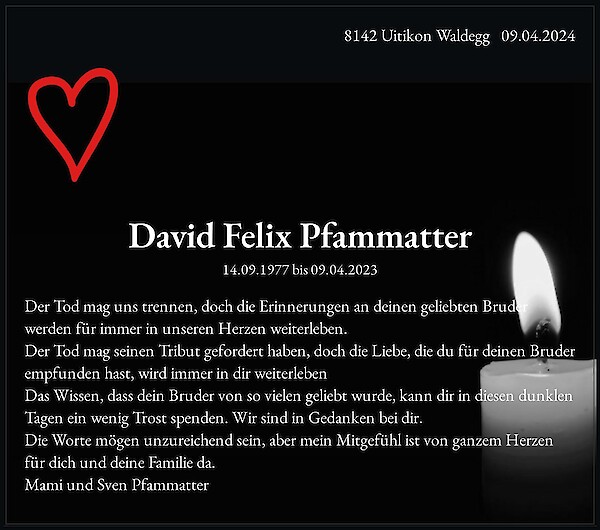 Necrologio David Felix Pfammatter, Uitikon Waldegg