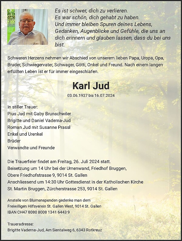 Necrologio Karl Jud, St. Gallen