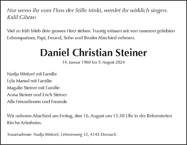 Necrologio Daniel Christian Steiner