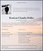 Necrologio Raniero Claudio Holler