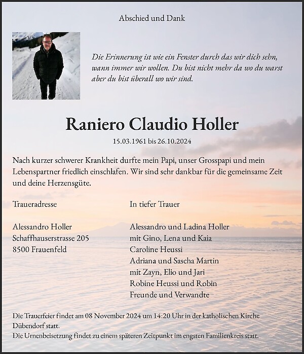 Todesanzeige von Raniero Claudio Holler